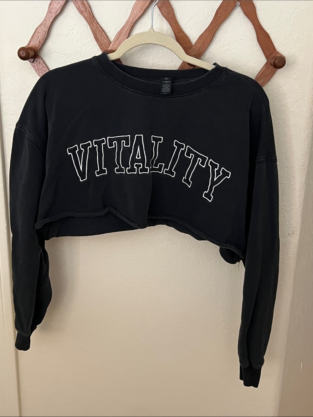 Black Cropped Crewneck Sweatshirt with VITALITY Graphic
